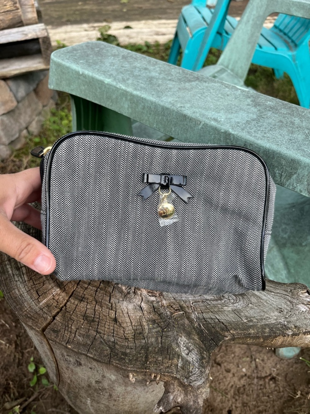 Dior Makeup Pouch Cosmetic Bag Gray Bow